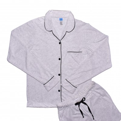 Pijama Cl&aacute;sica Botones Bavara gris claro adulto manga larga